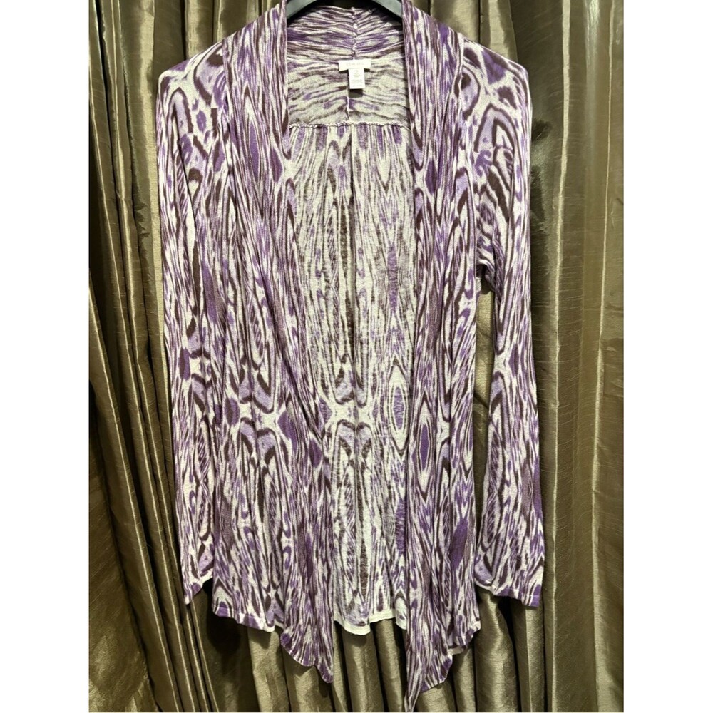 Chico's Purple and White Patterned Open-Front Cardigan #2004